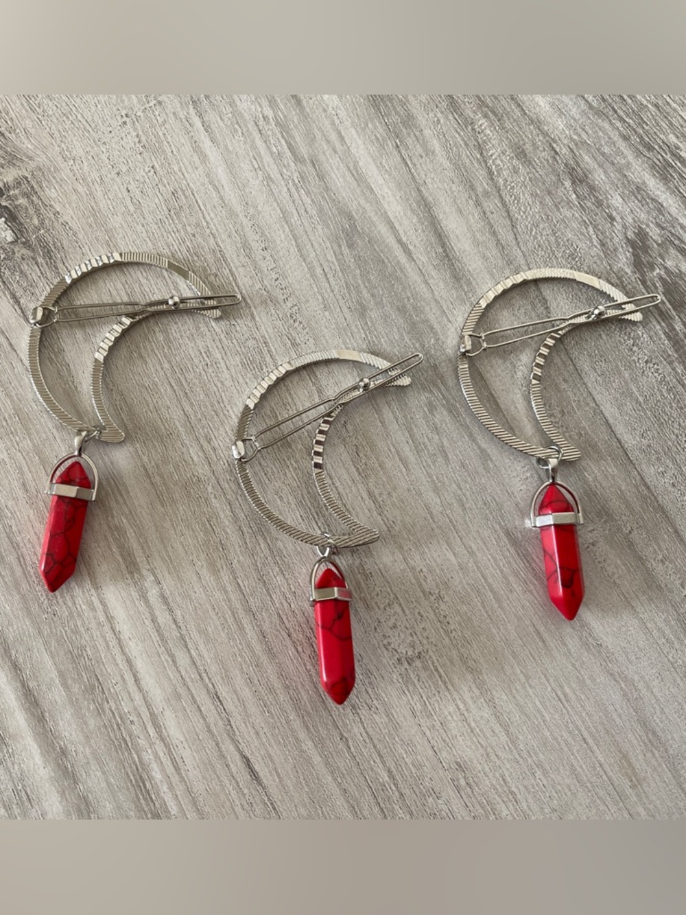 Silver Moon Hair Clip with Red Jasper - Picture 5 of 8